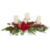Northlight Poinsettia And Berries Christmas Tripe Pillar Candle Holder - 32" Green -Northlight 406119839808480