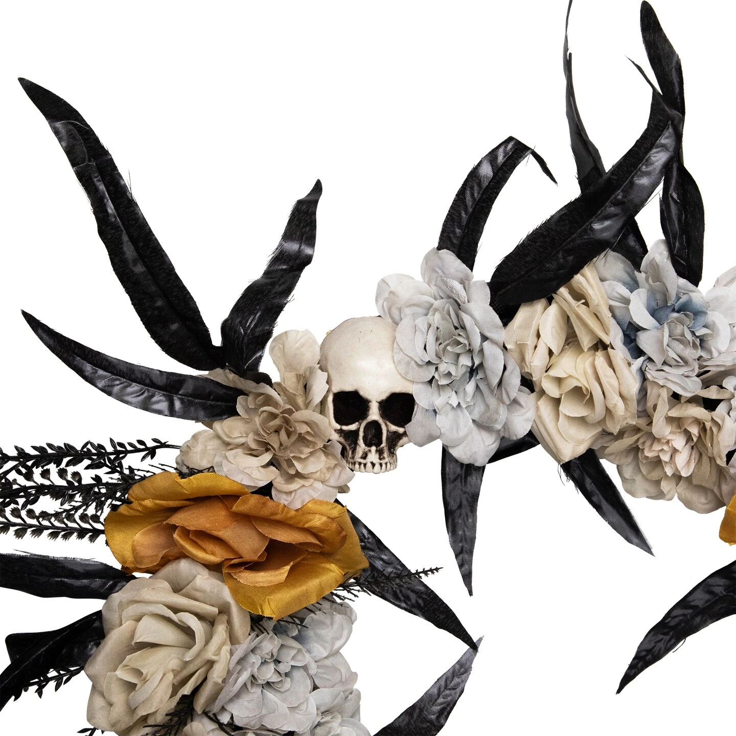 Northlight Skulls With Roses Halloween Foliage Wreath - 14" - Unlit Gray 7 Northlight Skulls With Roses Halloween Foliage Wreath - 14" - Unlit Gray - Image 5