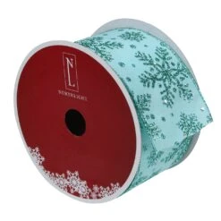 Northlight Sparkly Aqua Blue Snowflake Christmas Wired Craft Ribbon 2.5" X 16 Yards -Northlight 412095815894320