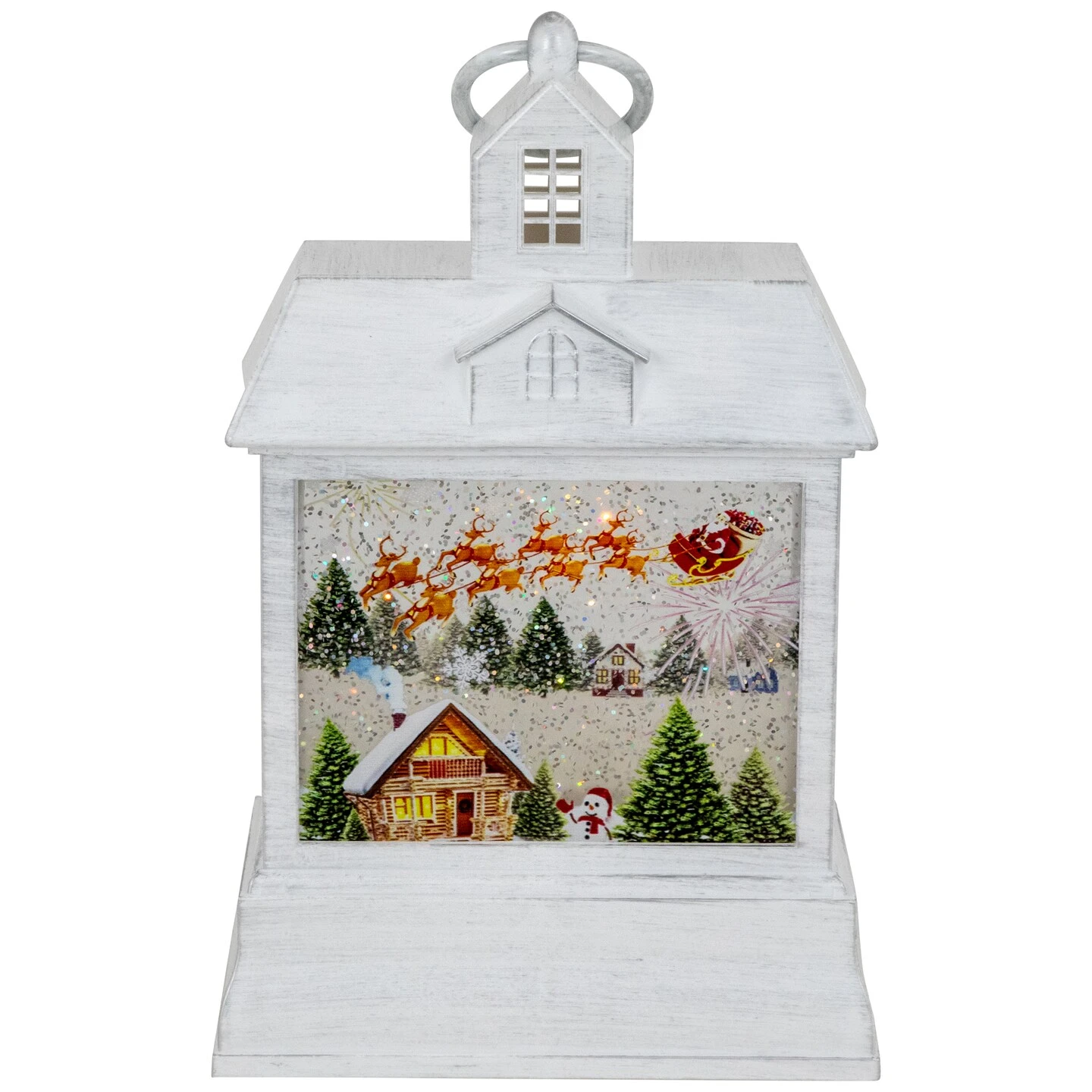 Northlight LED Lighted Santa's Sleigh Christmas Lantern Snow Globe - 10" White 5 Northlight LED Lighted Santa's Sleigh Christmas Lantern Snow Globe - 10" White - Image 3