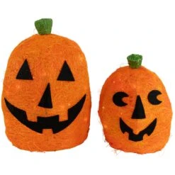 Northlight Lighted Sisal Jack O' Lanterns Outdoor Halloween Decorations - 16" - Set Of 2 Orange