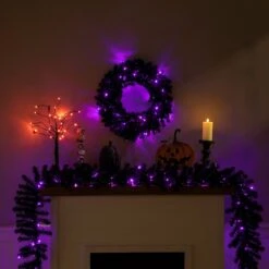 Northlight Pre-Lit Black Crystal Pine Artificial Halloween Garland - 9' X 12" - LED Purple -Northlight 415915908866864