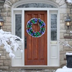 Northlight Multi-Function Color Changing Fiber Optic Artificial Pine Christmas Wreath - 24" Green -Northlight 420661129011408 2