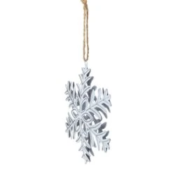 Northlight Metal Floral Snowflake Christmas Ornament On Jute Rope - 6" - Silver And White -Northlight 424870496060640