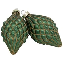 Northlight 4ct Green With Gold Glitter Onion And Finial Glass Christmas Ornaments 4.75" -Northlight 424870856967392