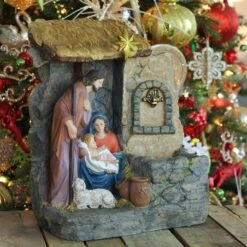 Northlight 14" Brown And Gray Holy Family Religious Nativity Fountain With Lamp Tabletop Christmas Decoration -Northlight 426859416523424