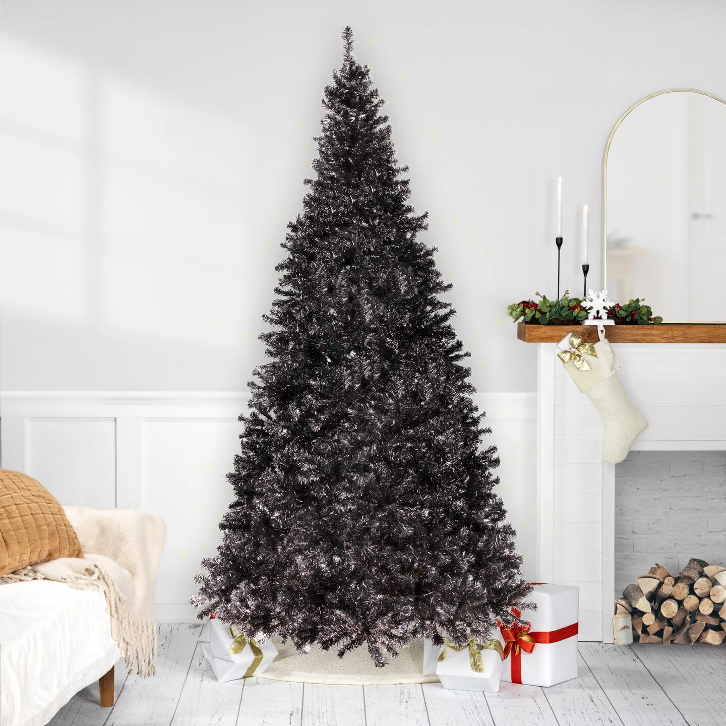 Northlight Artificial Tinsel Halloween Tree - 9' - Black - Unlit 3 Northlight Artificial Tinsel Halloween Tree - 9' - Black - Unlit