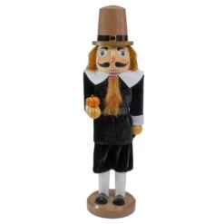 Northlight Pilgrim Man Wooden Fall Harvest Thanksgiving Nutcracker Decoration- 14" Brown -Northlight 43601105632224 2