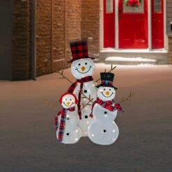 Northlight Lighted Tinsel Snowmen Family Christmas Outdoor Decorations - Clear Lights - Set Of 3 White -Northlight 43601635406304