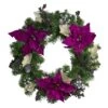 Northlight Poinsettia And Pine Cone Berries Artificial Christmas Wreath - 24" - Purple - Unlit