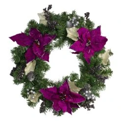 Northlight Poinsettia And Pine Cone Berries Artificial Christmas Wreath - 24" - Purple - Unlit 11 Northlight Poinsettia And Pine Cone Berries Artificial Christmas Wreath - 24" - Purple - Unlit -Northlight 43601642503136 2