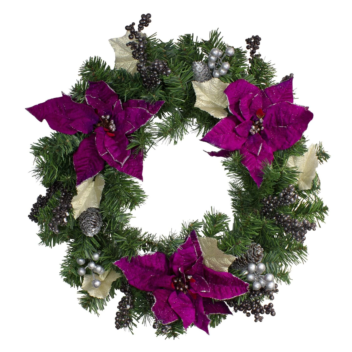 Northlight Poinsettia And Pine Cone Berries Artificial Christmas Wreath - 24" - Purple - Unlit 7 Northlight Poinsettia And Pine Cone Berries Artificial Christmas Wreath - 24" - Purple - Unlit - Image 5