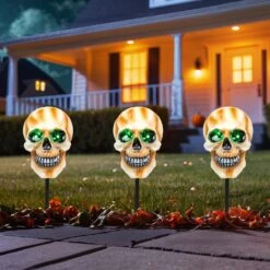 Northlight LED Lighted Skeleton Head Halloween Outdoor Pathway Markers With Sound - 15" - Set Of 3 White 17 Northlight LED Lighted Skeleton Head Halloween Outdoor Pathway Markers With Sound - 15" - Set Of 3 White -Northlight 442446493343792 2