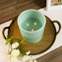 Northlight 6" Sage Green Battery Operated Flameless LED 3-Wick Flickering Wax Pillar Candle -Northlight 44417198419920