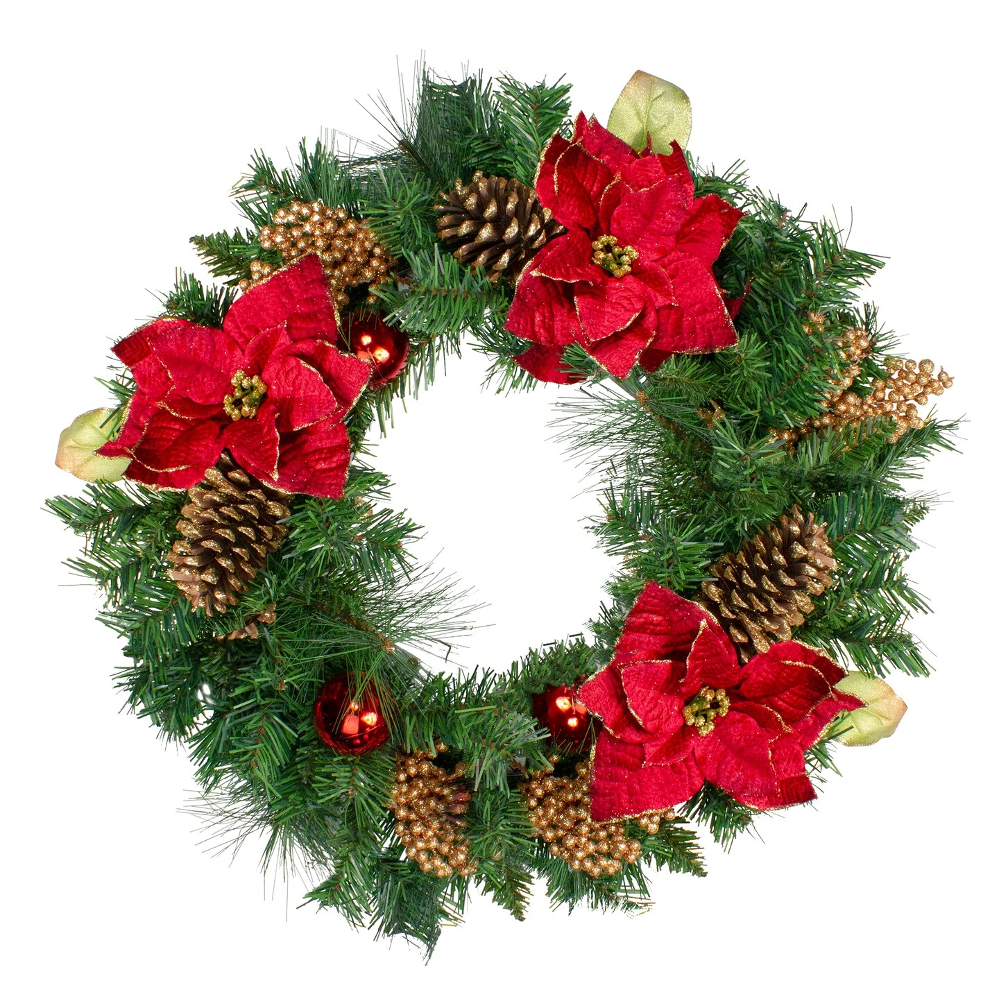 Northlight Pine, Pinecone And Poinsettias Artificial Christmas Wreath - 24" - Unlit Green 7 Northlight Pine, Pinecone And Poinsettias Artificial Christmas Wreath - 24" - Unlit Green - Image 5