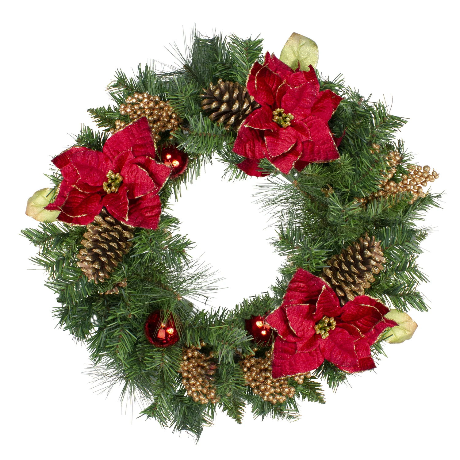 Northlight Pine, Pinecone And Poinsettias Artificial Christmas Wreath - 24" - Unlit Green 3 Northlight Pine, Pinecone And Poinsettias Artificial Christmas Wreath - 24" - Unlit Green
