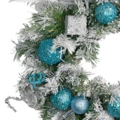 Northlight Flocked Pine With Glitter Ornaments Artificial Christmas Wreath - 24" - Unlit Blue 9 Northlight Flocked Pine With Glitter Ornaments Artificial Christmas Wreath - 24" - Unlit Blue -Northlight 444885894516752