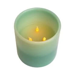 Northlight 6" Sage Green Battery Operated Flameless LED 3-Wick Flickering Wax Pillar Candle -Northlight 451532853440464