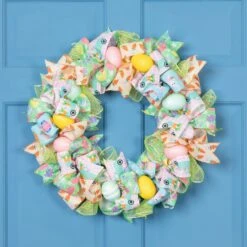 Northlight Pastel Easter Egg And Ribbons Wreath - 22" Green