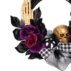 Northlight Skeleton With Glittered Roses Artificial Halloween Twig Wreath - 22" - Unlit Black -Northlight 452385013936560