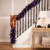 Northlight Pre-Lit Black Crystal Pine Artificial Halloween Garland - 9' X 12" - LED Purple