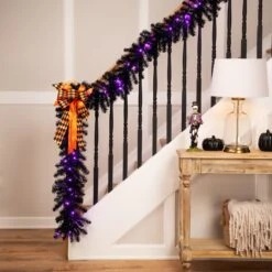 Northlight Pre-Lit Black Crystal Pine Artificial Halloween Garland - 9' X 12" - LED Purple -Northlight 453598005764912 2
