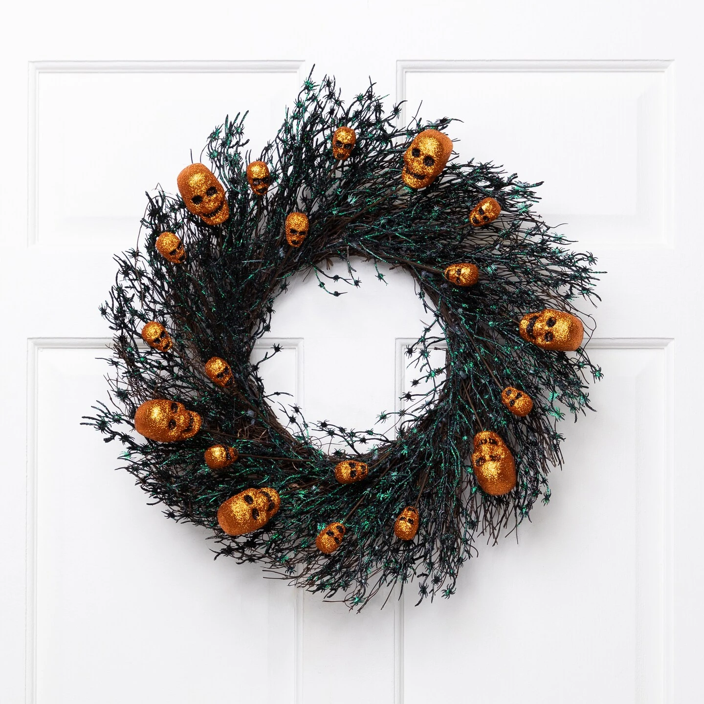 Northlight Glittered Skulls And Spiders Halloween Twig Wreath - 22" - Unlit Black 10 Northlight Glittered Skulls And Spiders Halloween Twig Wreath - 22" - Unlit Black - Image 8