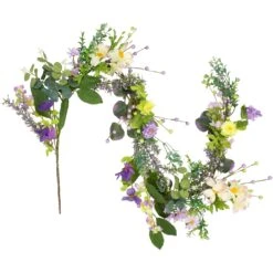 Northlight Daisy And Mixed Foliage Floral Spring Garland - 5' - Purple Green -Northlight 4611712247953810448 2