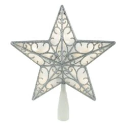 Northlight 9" LED Lighted Silver Glitter Star Christmas Tree Topper, Warm White Lights -Northlight 4611714695927030432 2