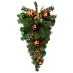 Northlight Pine Foliage With Ornaments Artificial Christmas Teardrop Swag - 30" - Unlit Green -Northlight 4611714696078549664 2