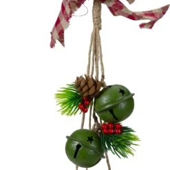 Northlight 15-Inch Pine And Green Jingle Bell Christmas Door Hanger With Plaid Bow -Northlight 4611714696130454176