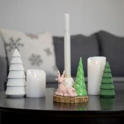 Northlight Reindeer With Tree And Pine Cone Christmas Taper Candle Holder - 6" Pink -Northlight 4611714696187077280