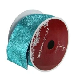 Northlight Shimmering Teal Solid Wired Christmas Craft Ribbon 2.5" X 10 Yards Blue -Northlight 4611714696290362016 2
