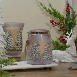 Northlight 6.25" Hand-Painted Pine Trees And Cardinals Flameless Glass Christmas Candle Holder Silver -Northlight 4611714696541495968