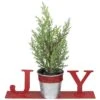 Northlight Potted Faux Pine In Metal "JOY" Planter Christmas Decoration - 10" - Red