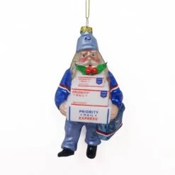 Northlight Busy Santa USPS "Priority Mail" Carrier Glass Christmas Ornament - 6" - Blue -Northlight 4611714696824611488 2