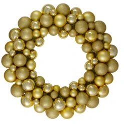 Northlight 3-Finish Shatterproof Ball Christmas Wreath - 24" - Vegas Gold - Unlit