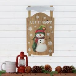 Northlight 24” Let It Snow Wooden Sled Snowman And Snowflakes Wall Sign Brown -Northlight 4611714696906400416
