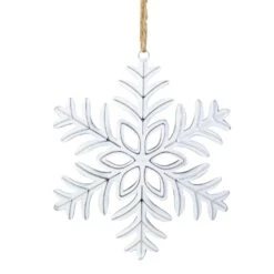 Northlight Metal Floral Snowflake Christmas Ornament On Jute Rope - 6" - Silver And White -Northlight 4611714697023840928