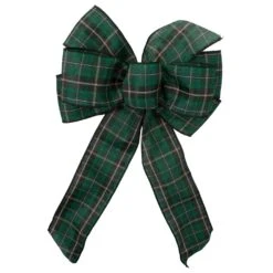Northlight Plaid 6-Loop Christmas Bow Decoration - 9" X 14" - Black And Green