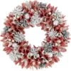 Northlight 13" Pink And White Wooden Floral Christmas Wreath With Pinecones