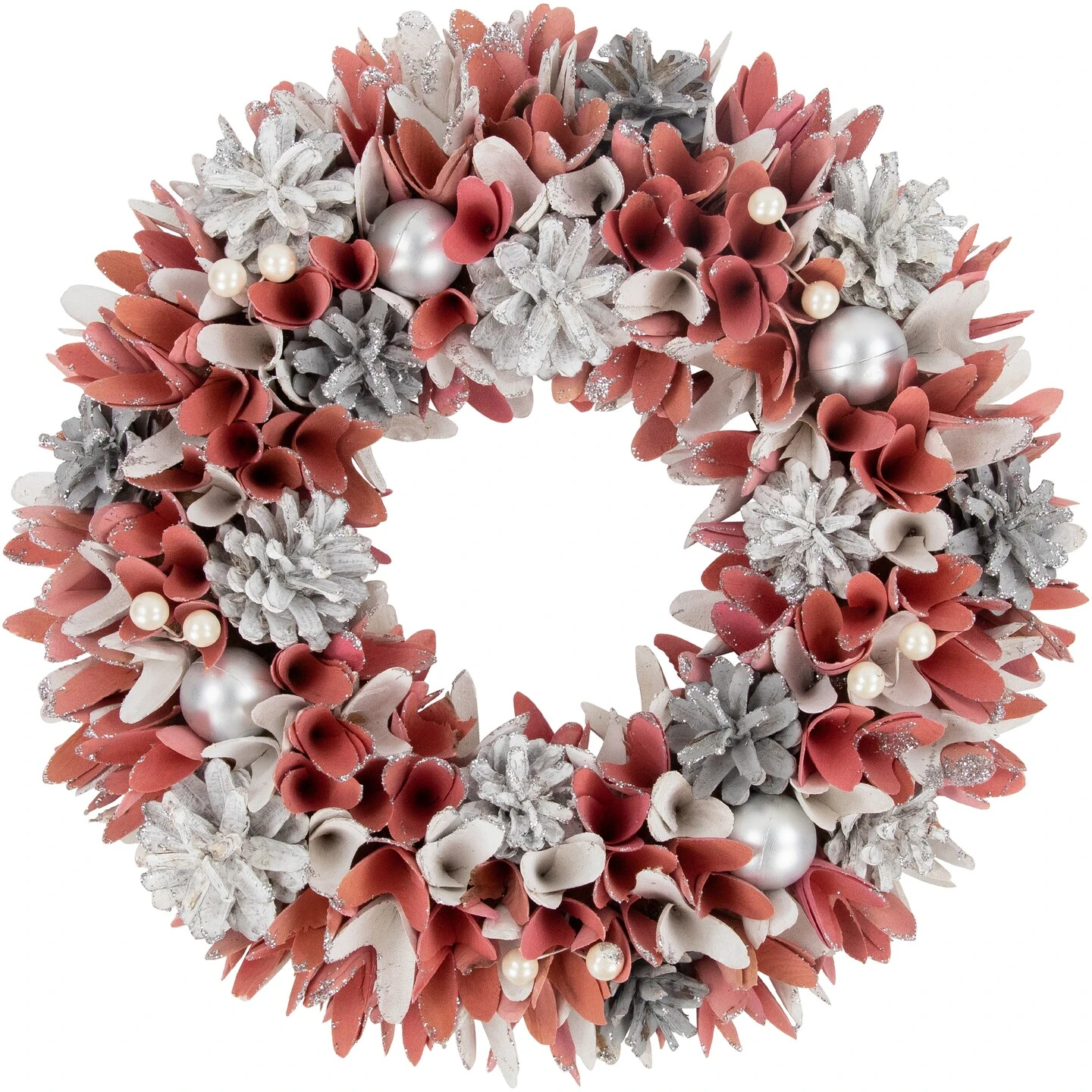 Northlight 13" Pink And White Wooden Floral Christmas Wreath With Pinecones 3 Northlight 13" Pink And White Wooden Floral Christmas Wreath With Pinecones