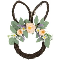 Northlight 15" Bunny Ears Floral EasterTwig Wreath Brown