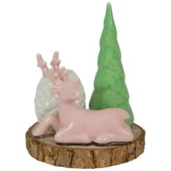 Northlight Reindeer With Tree And Pine Cone Christmas Taper Candle Holder - 6" Pink