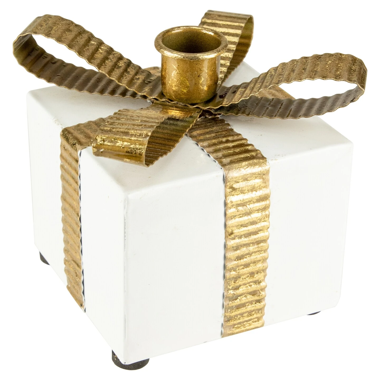 Northlight 4.5" White Metal Gift Box Christmas Taper Candle Holder 4 Northlight 4.5" White Metal Gift Box Christmas Taper Candle Holder - Image 2
