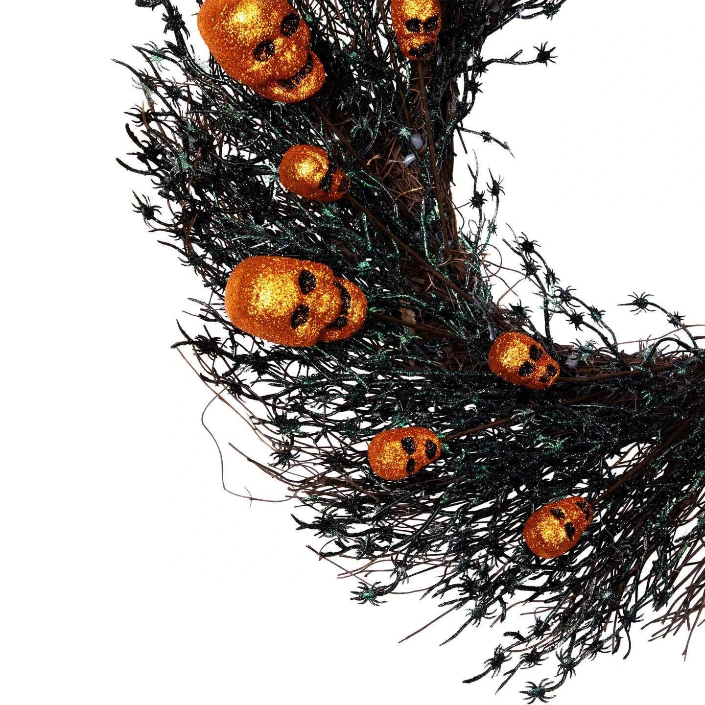 Northlight Glittered Skulls And Spiders Halloween Twig Wreath - 22" - Unlit Black 8 Northlight Glittered Skulls And Spiders Halloween Twig Wreath - 22" - Unlit Black - Image 6