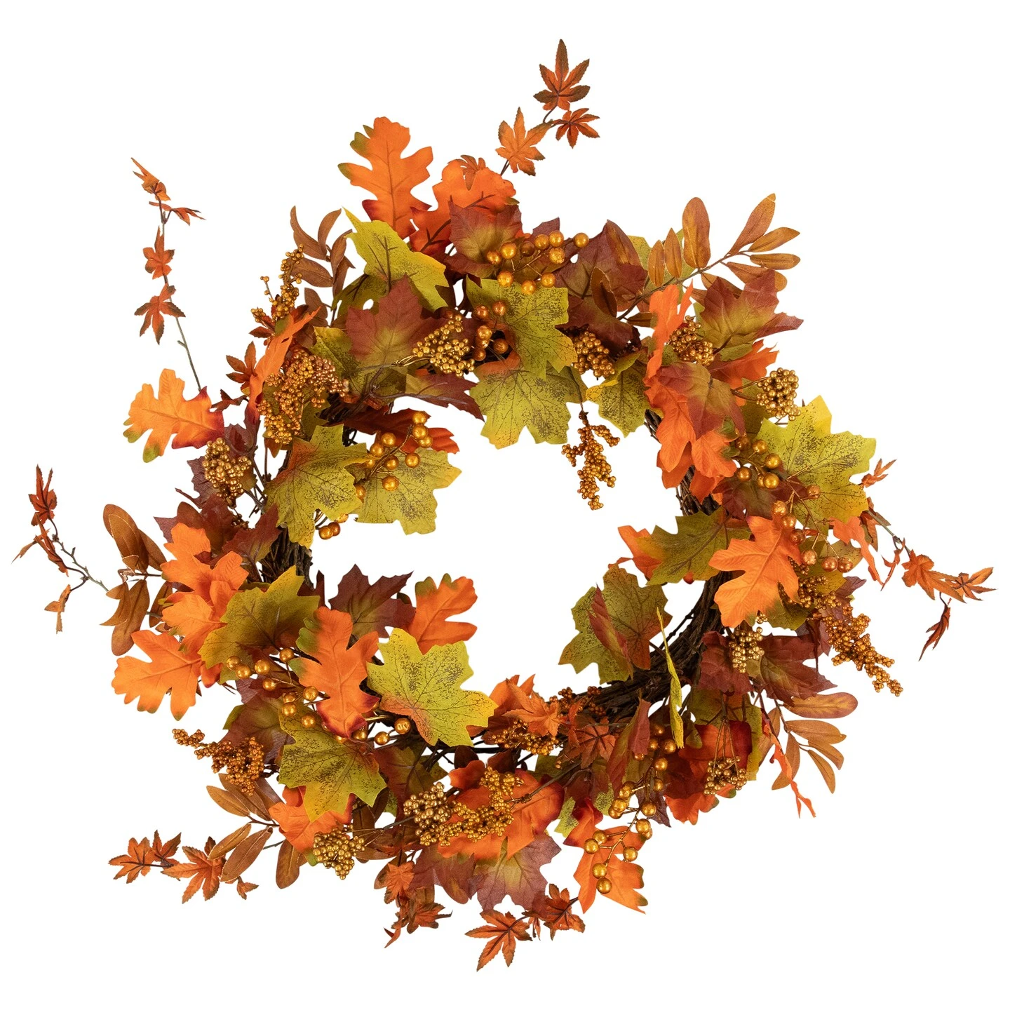 Northlight Gold Berries And Autumn Leaves Fall Harvest Artificial Twig Wreath - 22" - Unlit Orange 2 Northlight Gold Berries And Autumn Leaves Fall Harvest Artificial Twig Wreath - 22" - Unlit Orange