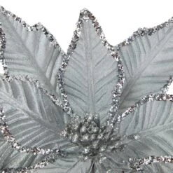 Northlight 25" Glittered Silver Poinsettia Christmas Stem Spray -Northlight 4611742231034741984