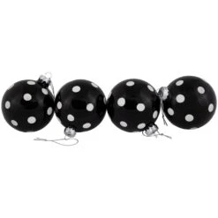 Northlight Shiny Finish Polka Dots Christmas Glass Ball Ornaments - 3" (80mm) - Black And White - Set Of 4 -Northlight 4611742231936713952