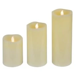 Northlight LED Flickering Flameless Wax Pillar Candles - 8" - Cream - Set Of 3 Ivory -Northlight 4611742232255481056